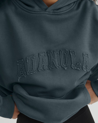 Distressed Varsity Washed Oversized Hoodie - Storm Blue