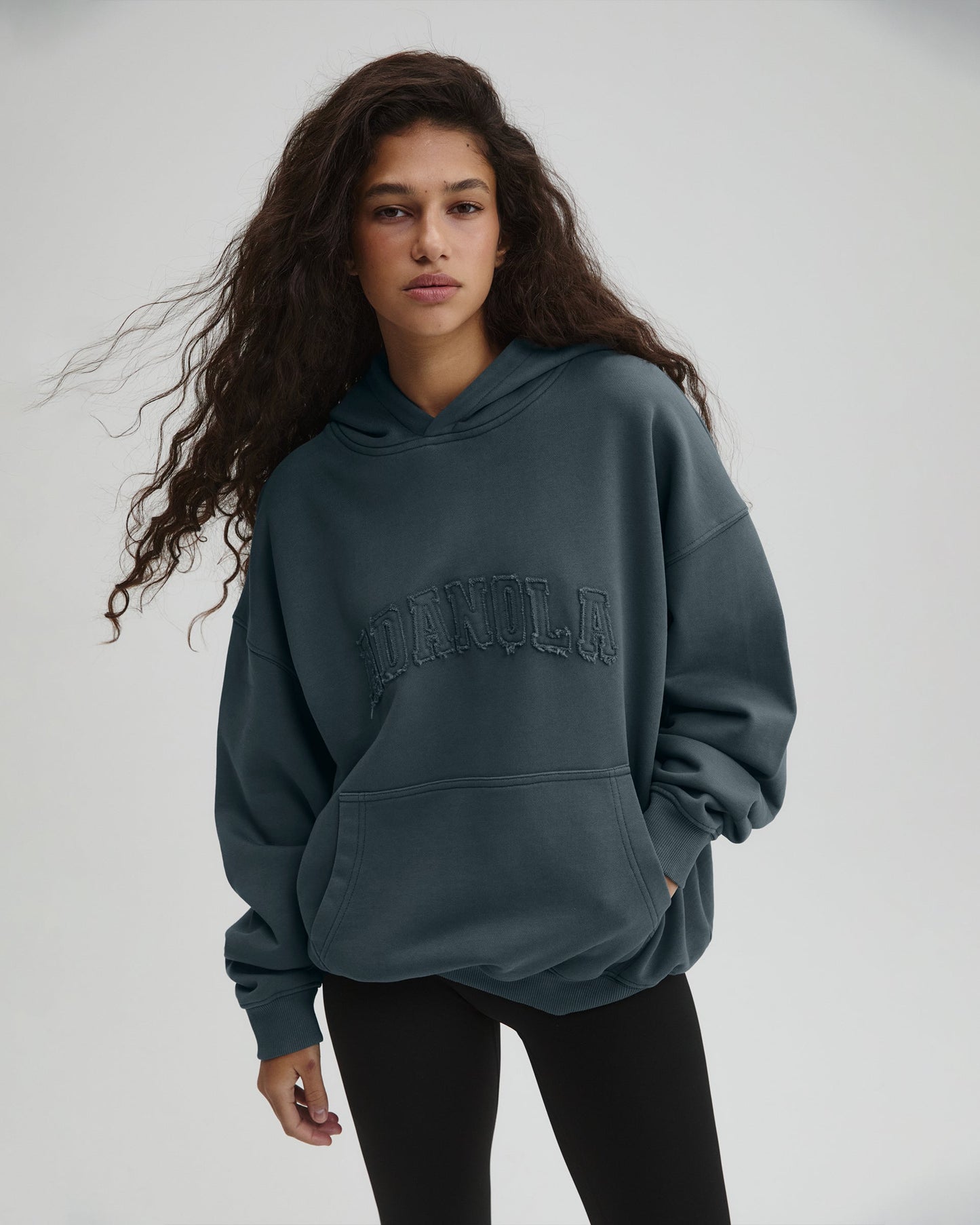 Distressed Varsity Washed Oversized Hoodie - Storm Blue