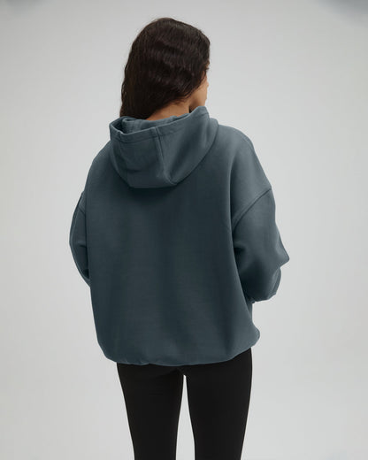 Distressed Varsity Washed Oversized Hoodie - Storm Blue