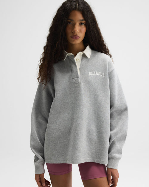 Varsity Oversized Rugby Top - Light Grey Melange/Marshmallow White