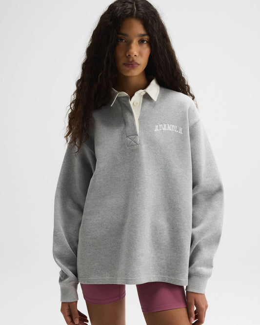 Varsity Oversized Rugby Top - Light Grey Melange/Marshmallow White