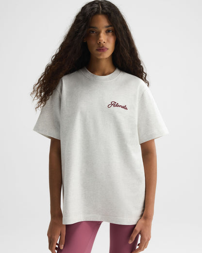 Adanola Script Embroidered Short Sleeve Oversized T-shirt - Light Grey Melange/Damson Red