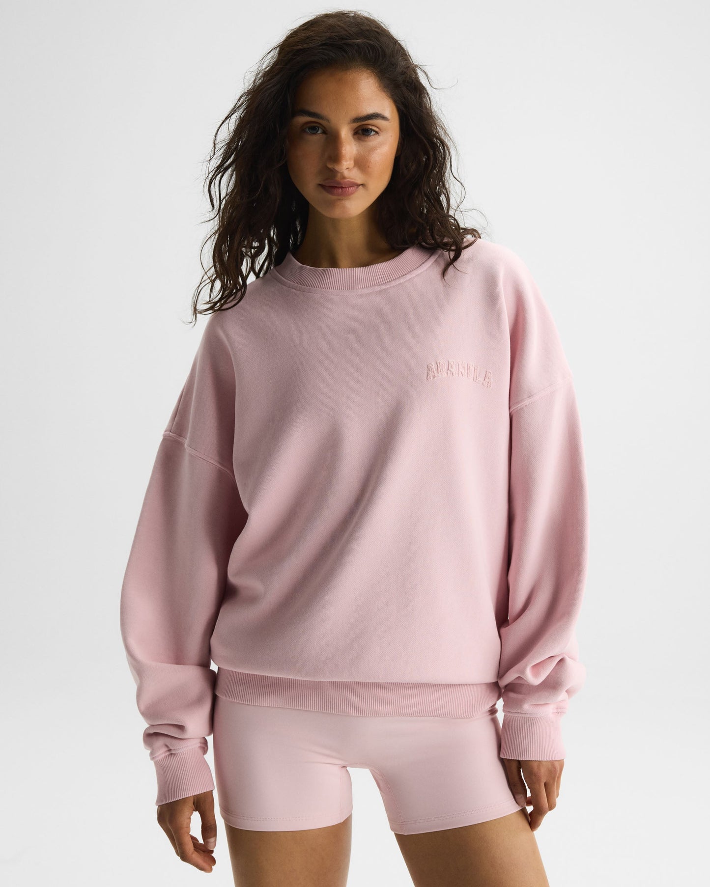 Varsity Applique Washed Oversized Sweatshirt - Soft Pink