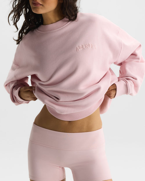 Varsity Applique Washed Oversized Sweatshirt - Soft Pink