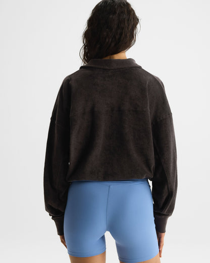Terry Towelling Tie Hem Jacket - Coffee Bean