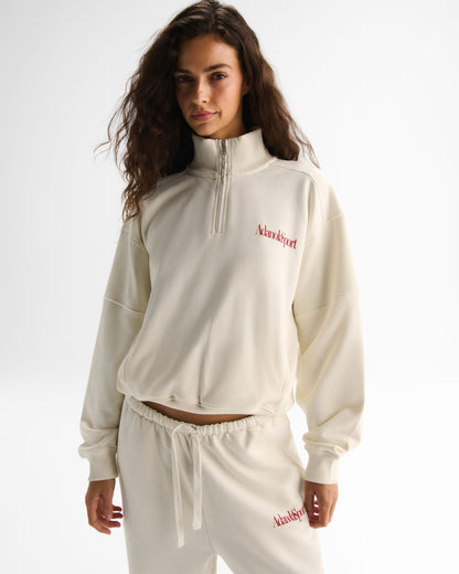 Retro AS Oversized Funnel Neck Zip Sweatshirt - Marshmallow White/Classic Red