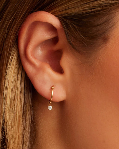 18K Floating Diamond Single Huggie