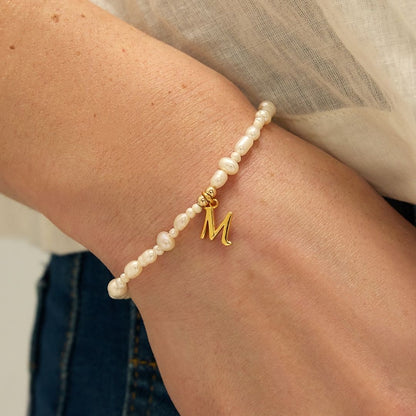 Silver Pearl Initial Letter Bracelet