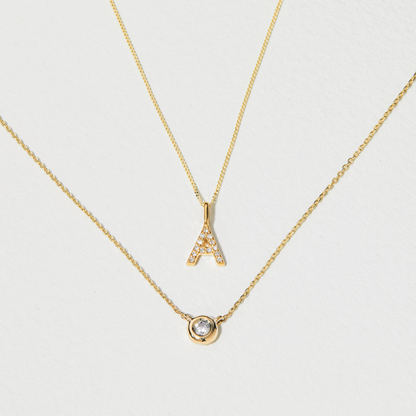 Solid Gold Genuine Diamond Initial Letter Necklace