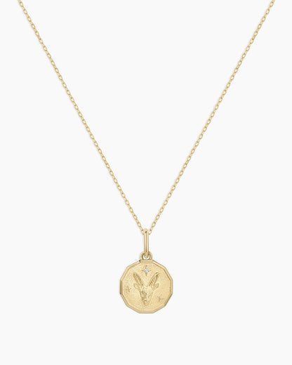 14K Diamond Zodiac Coin Charm Necklace