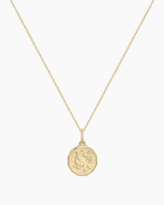 14K Diamond Zodiac Coin Charm Necklace