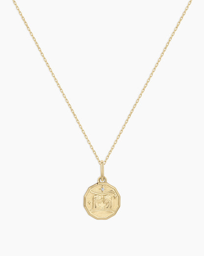 14K Diamond Zodiac Coin Charm Necklace