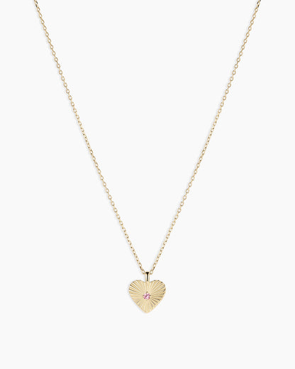 14K Gold Pink Sapphire Vintage Heart Necklace