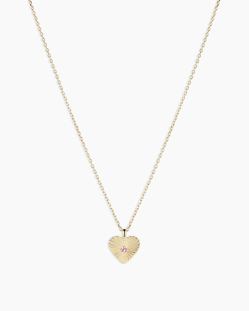 14K Gold Pink Sapphire Vintage Heart Necklace