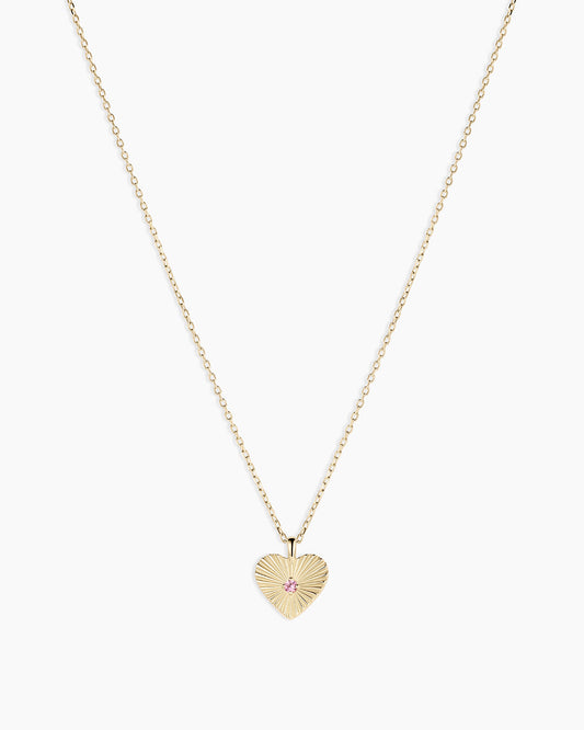 14K Gold Pink Sapphire Vintage Heart Necklace