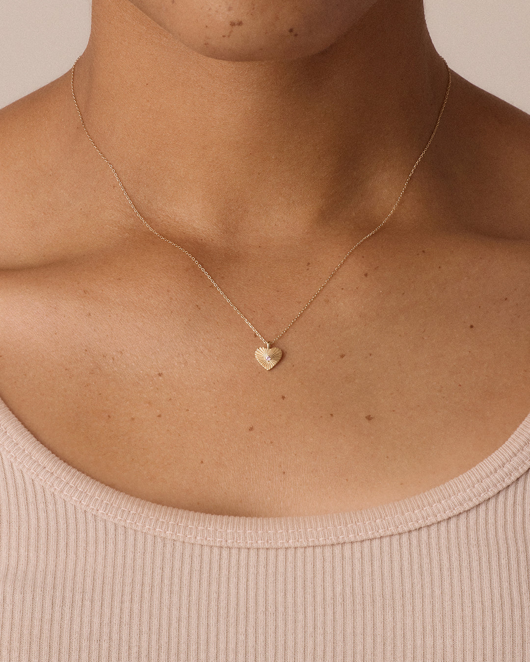 14K Gold Pink Sapphire Vintage Heart Necklace