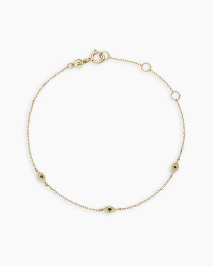 14K Gold Black Onyx Evil Eye Bracelet