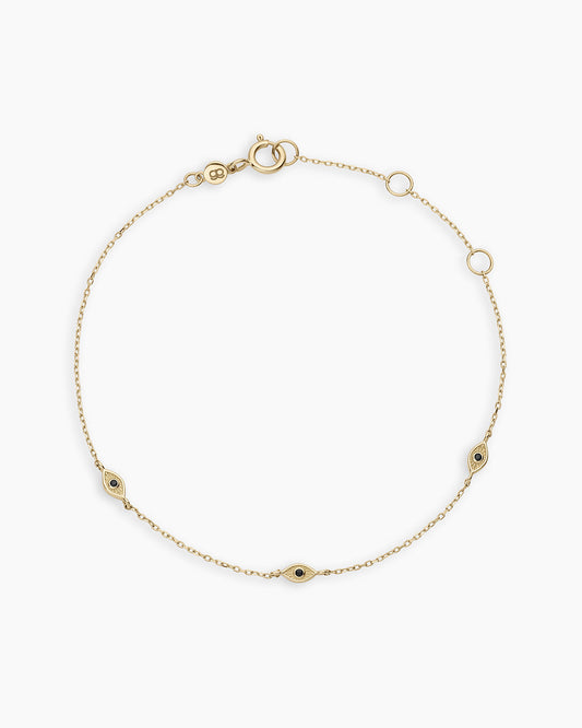 14K Gold Black Onyx Evil Eye Bracelet