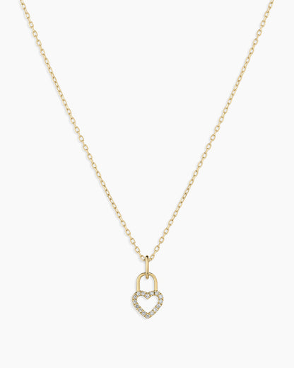 14K Diamond Heart Padlock Charm Necklace