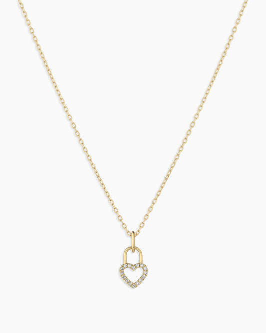 14K Diamond Heart Padlock Charm Necklace