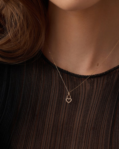 14K Diamond Heart Padlock Charm Necklace