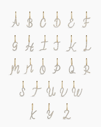 14K Diamond Script Alphabet Charm Necklace