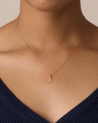 14K Diamond Script Alphabet Charm