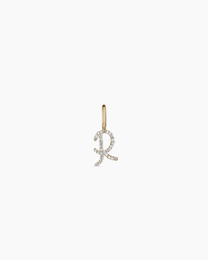 14K Diamond Script Alphabet Charm