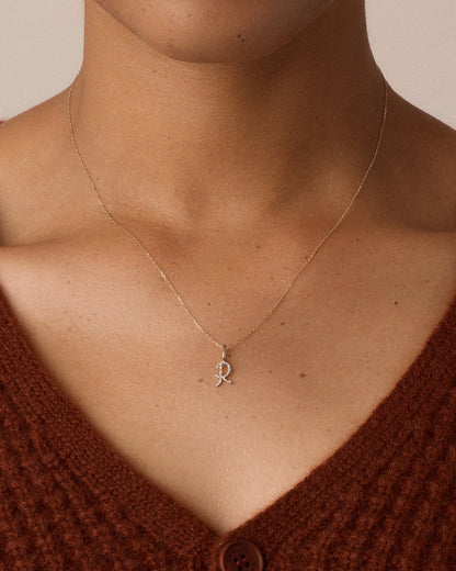 14K Diamond Script Alphabet Charm