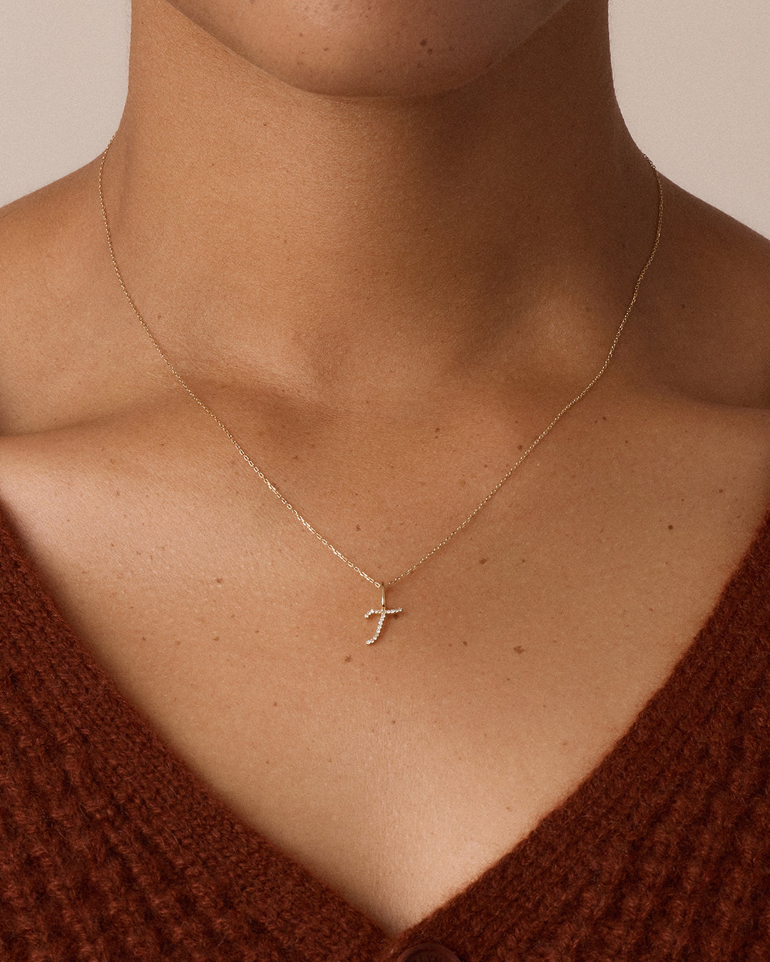 14K Diamond Script Alphabet Charm