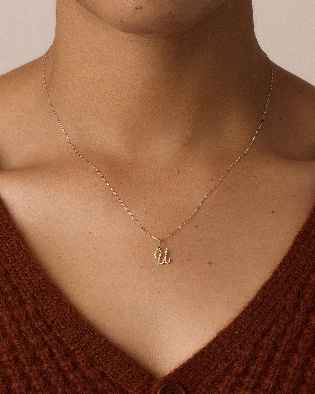 14K Diamond Script Alphabet Charm
