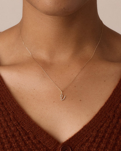 14K Diamond Script Alphabet Charm