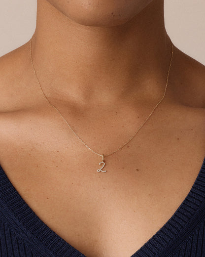 14K Diamond Script Alphabet Charm