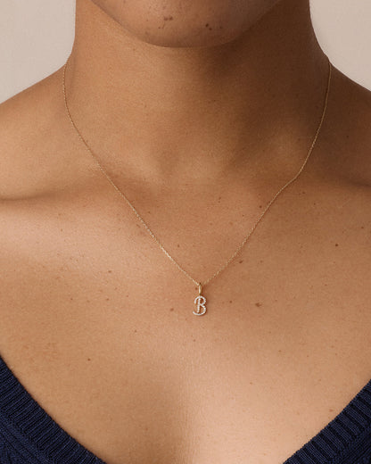 14K Diamond Script Alphabet Charm Necklace