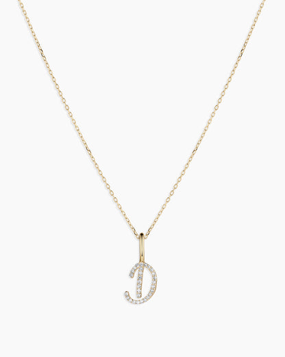 14K Diamond Script Alphabet Charm Necklace