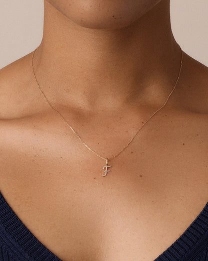 14K Diamond Script Alphabet Charm Necklace