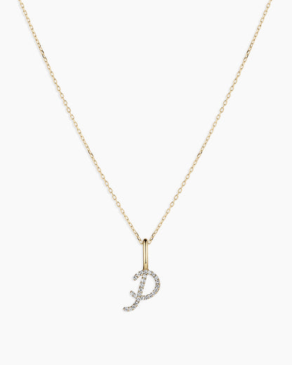 14K Diamond Script Alphabet Charm Necklace