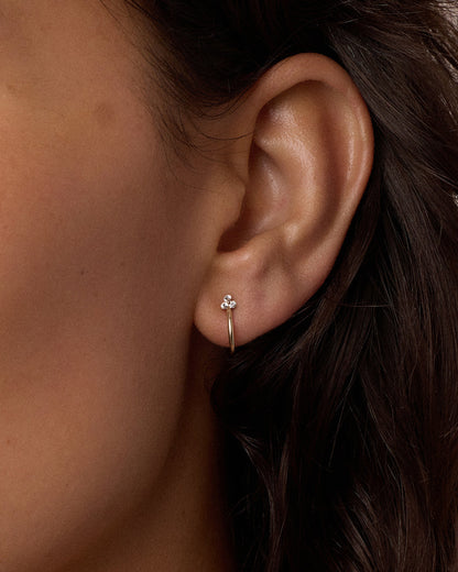 14K Gold White Sapphire Bali Stud Single Huggie