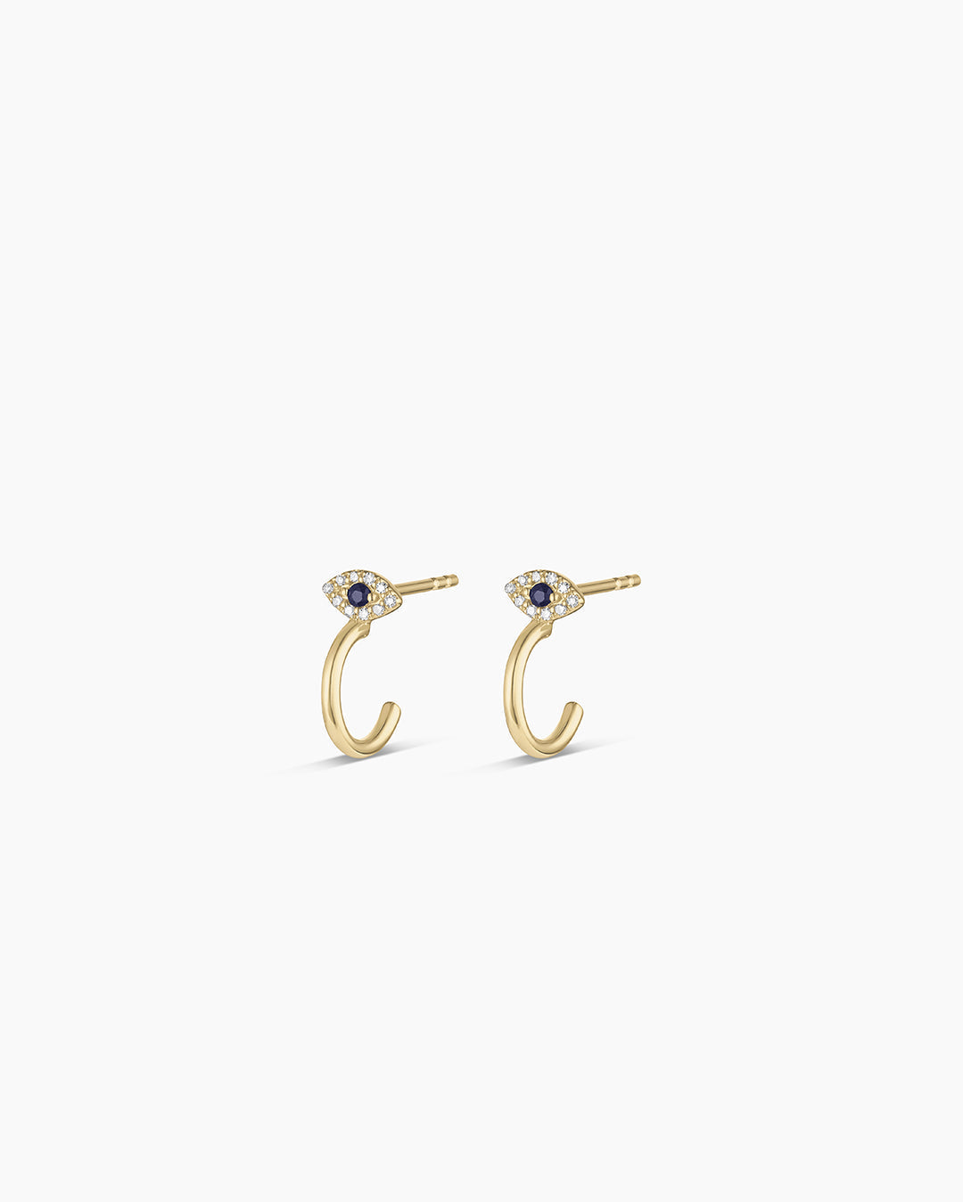 14K Diamond and Blue Sapphire Evil Eye Stud Huggies