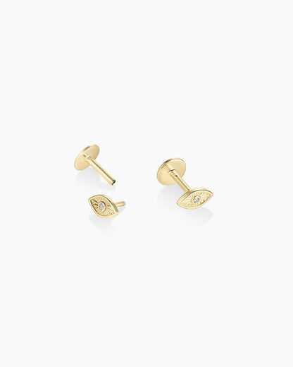 14K Diamond Evil Eye Flat Back Studs
