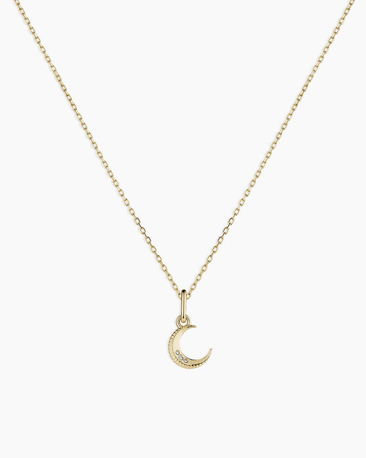 14K Diamond Crescent Charm Necklace