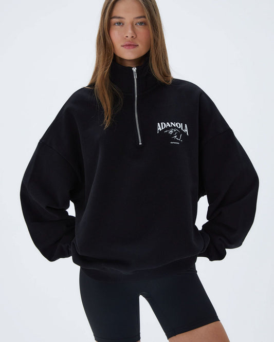 Outdoors Oversized Funnel Neck Zip Sweatshirt - Black