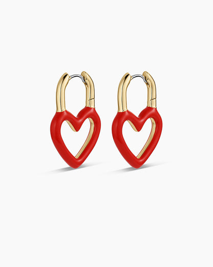 Open Heart Enamel Padlock Hoops