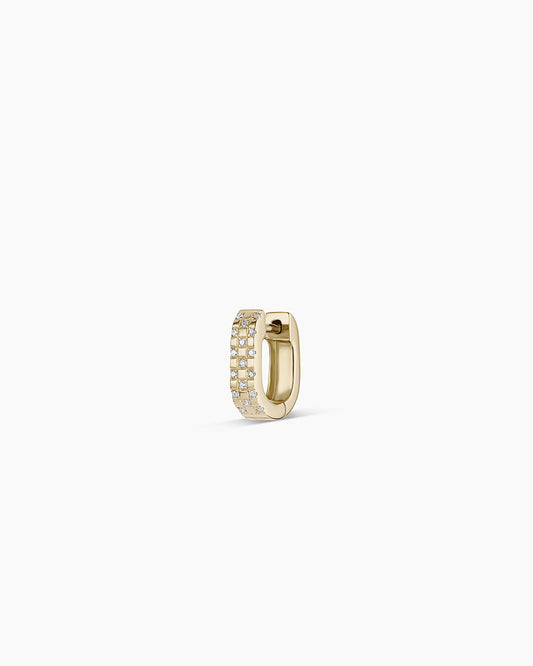 14K Diamond Checkered Mini Single Huggie