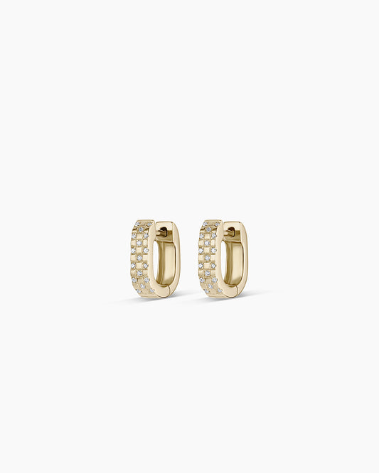 14K Diamond Checkered Mini Huggies