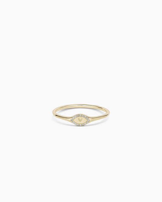 14K Diamond Love Signet Ring