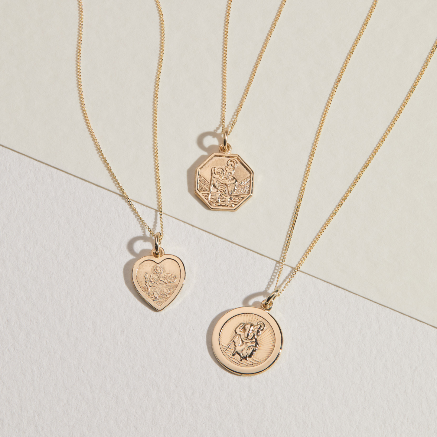 Solid Gold Small Octagonal St Christopher Necklace