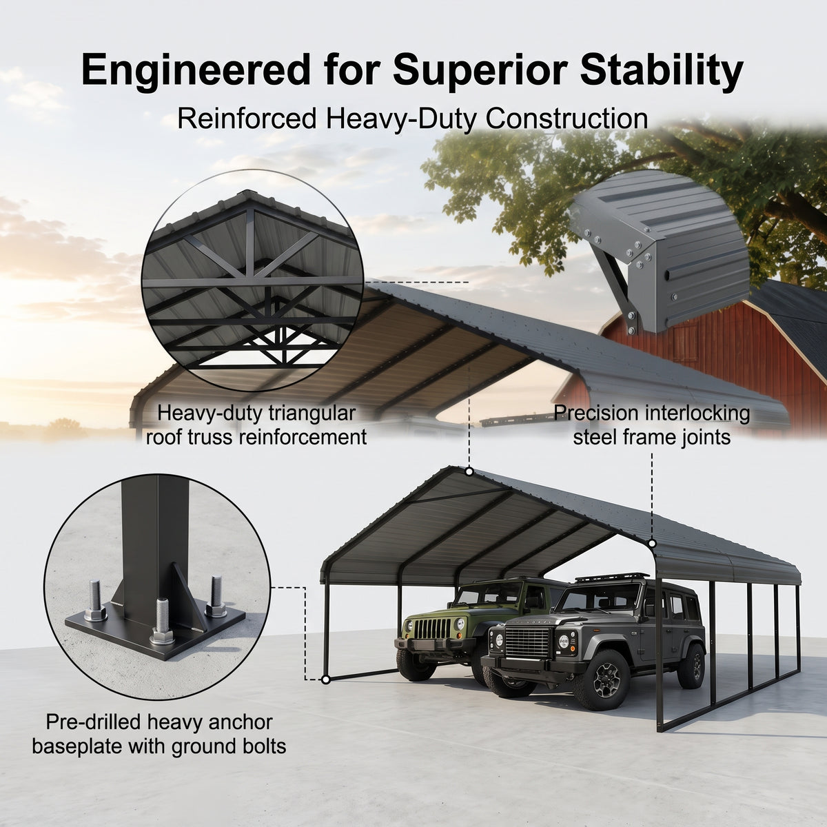 All-Weather Outdoor Carport 20×20 / 10×15 – Heavy-Duty Steel Frame Shelter for Cars, Boats & Equipment, Durable Cover, Quick Setup
