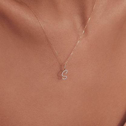 Gold Diamond Style Curve Initial Letter Necklace