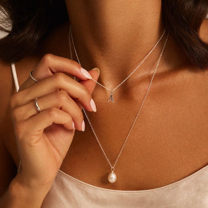 Silver Curve Initial Letter Necklace